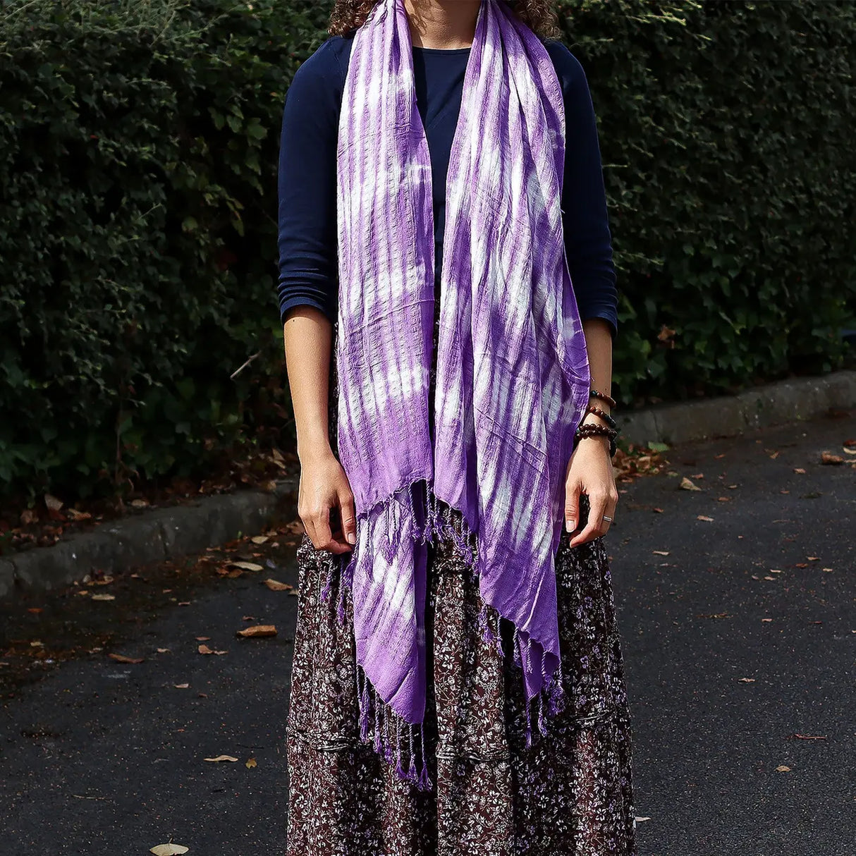 Boho Java Art Stole/Scarf - Lavender Stripes & Motiff - 62x200cm
