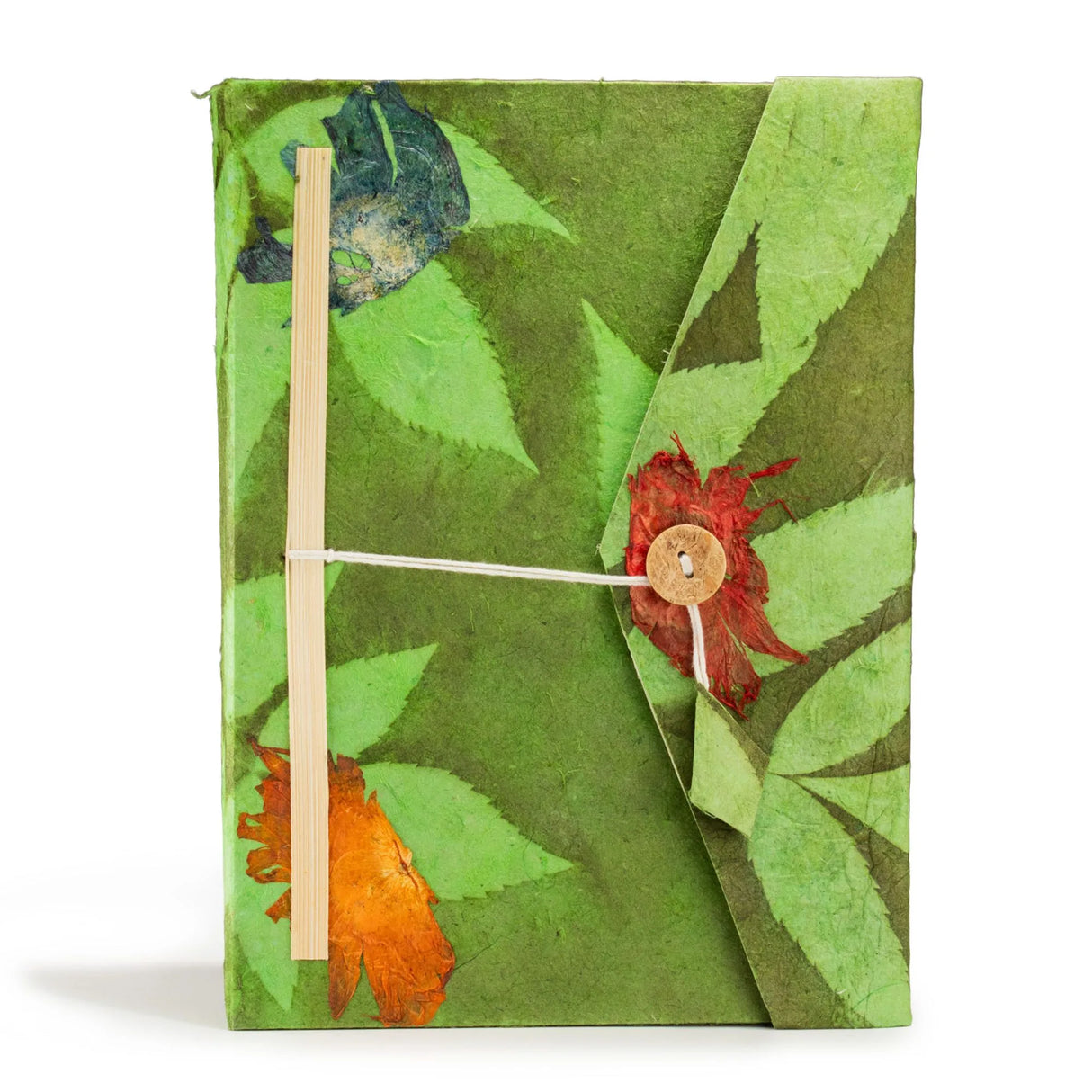 Lokta Bold Floral Notebook Large (21x15cm) 45 Leaves Includes Bookmark Moss Green