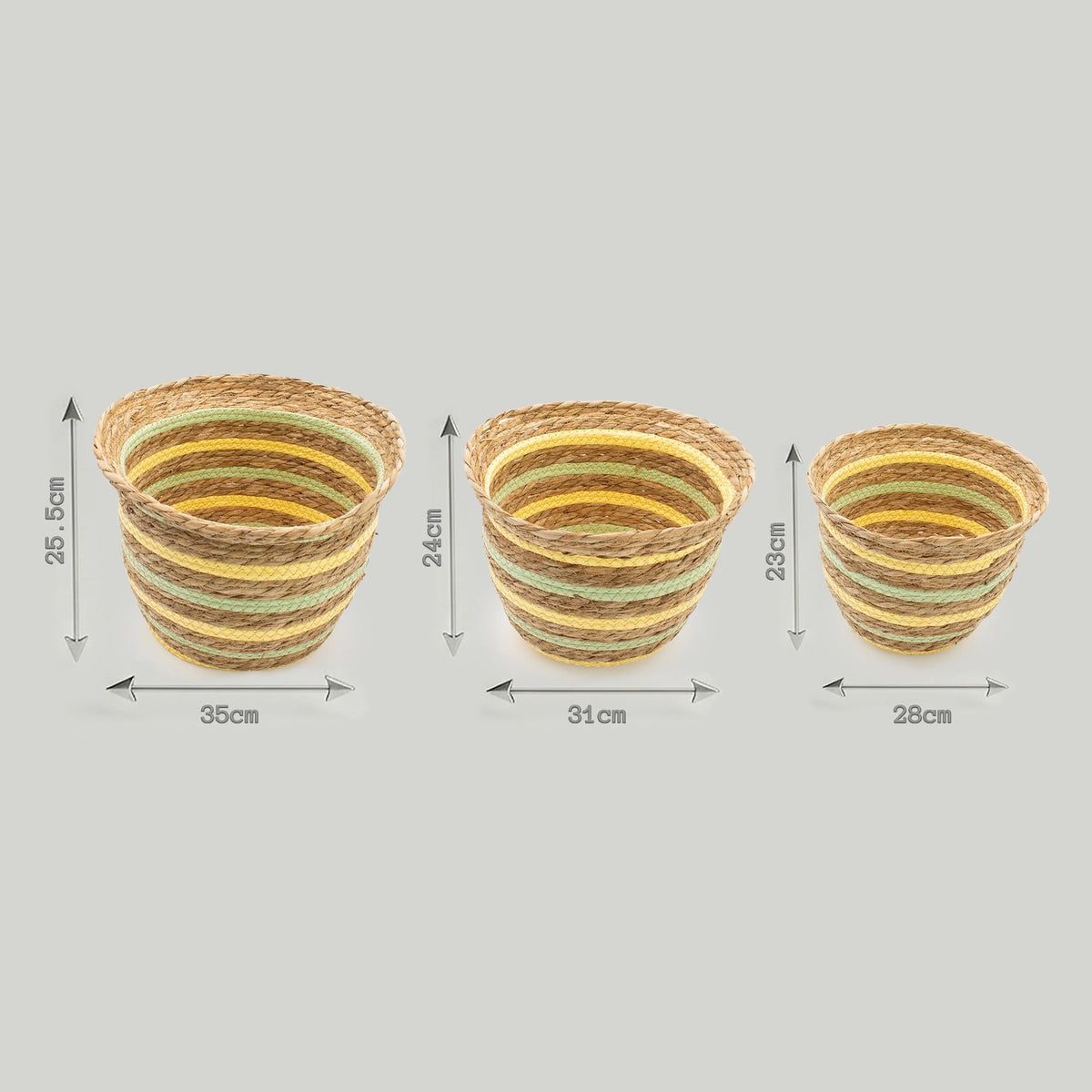 Seagrass & Straw Vase Shaped Baskets - Natural Yellow & Green - Set of 3