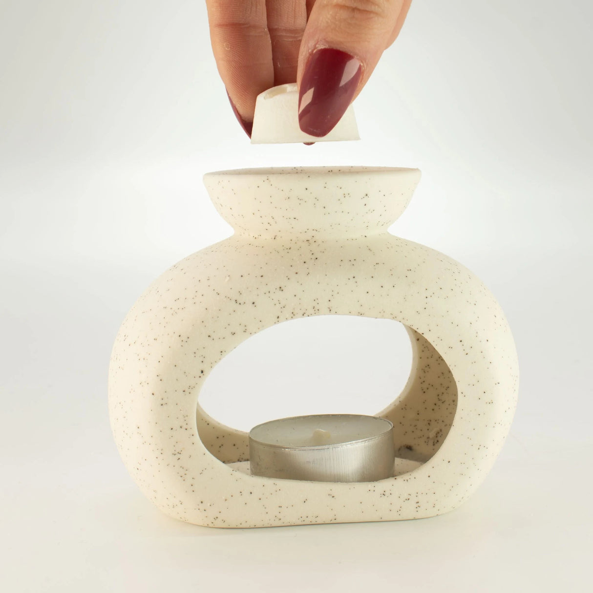 Ceramic Zen Oil Burner - Oval Pebble - Speckled Off-White