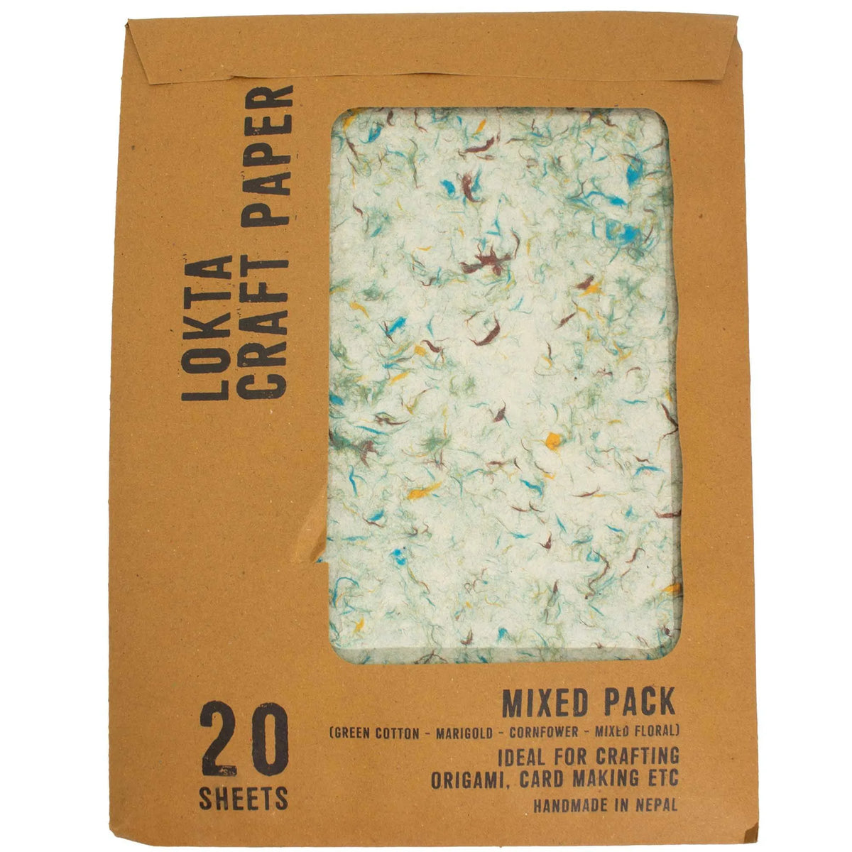 A4 - Lokta Craft Paper (20 sheet pack) - Mixed Pack (Green Cotton - Marigold - Cornfower - Mixed Floral)