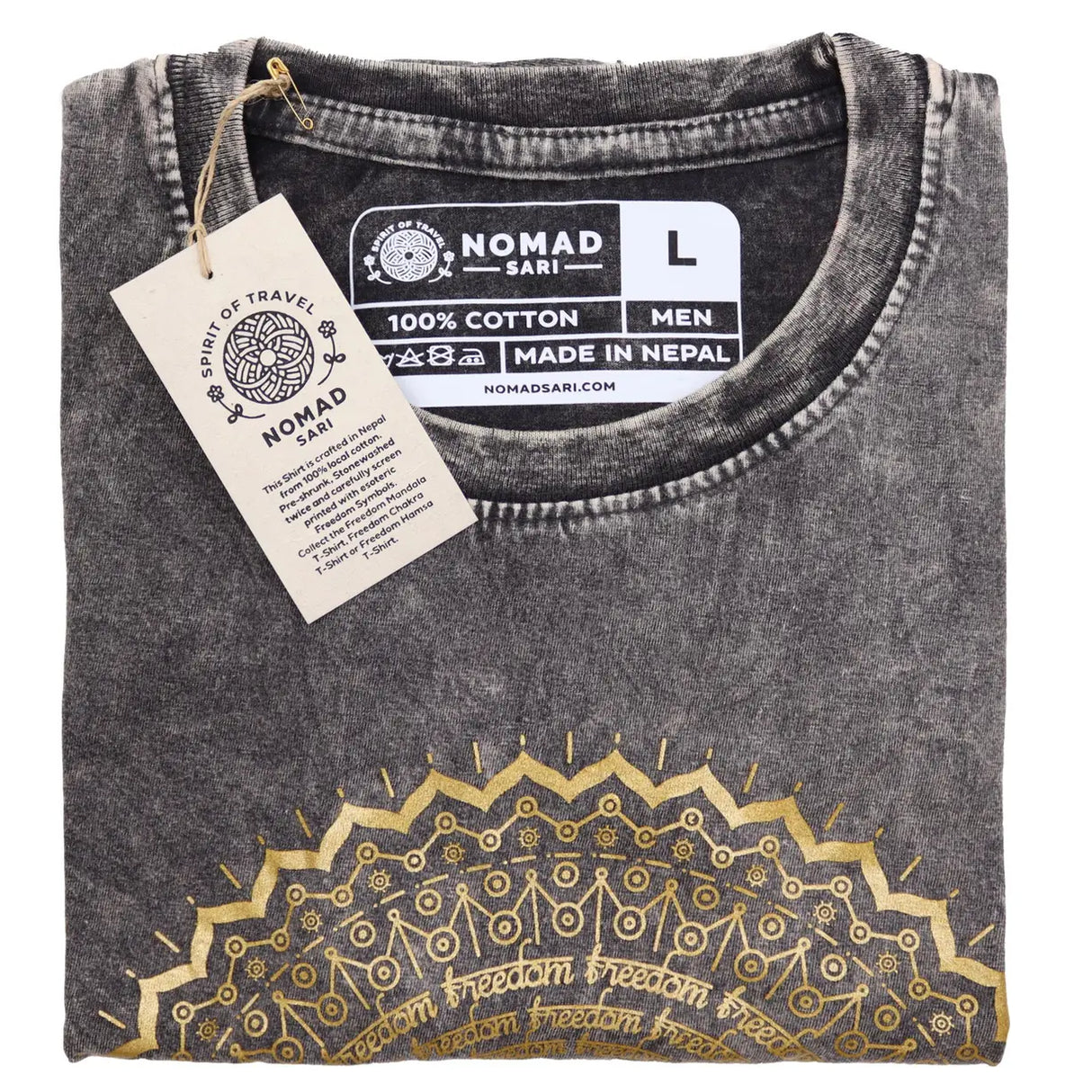 Nomad Sari Stonewashed Cotton T-Shirt Mandala Dark Grey Large