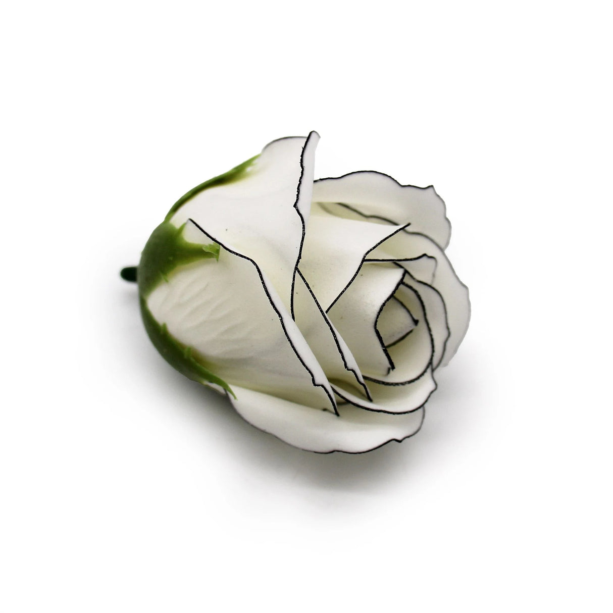 Craft Soap Flowers - Med Rose - Ivory With Black Rim