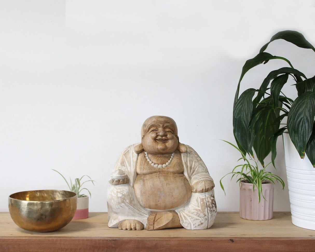 Happy Buddha - Whitewash 30cm