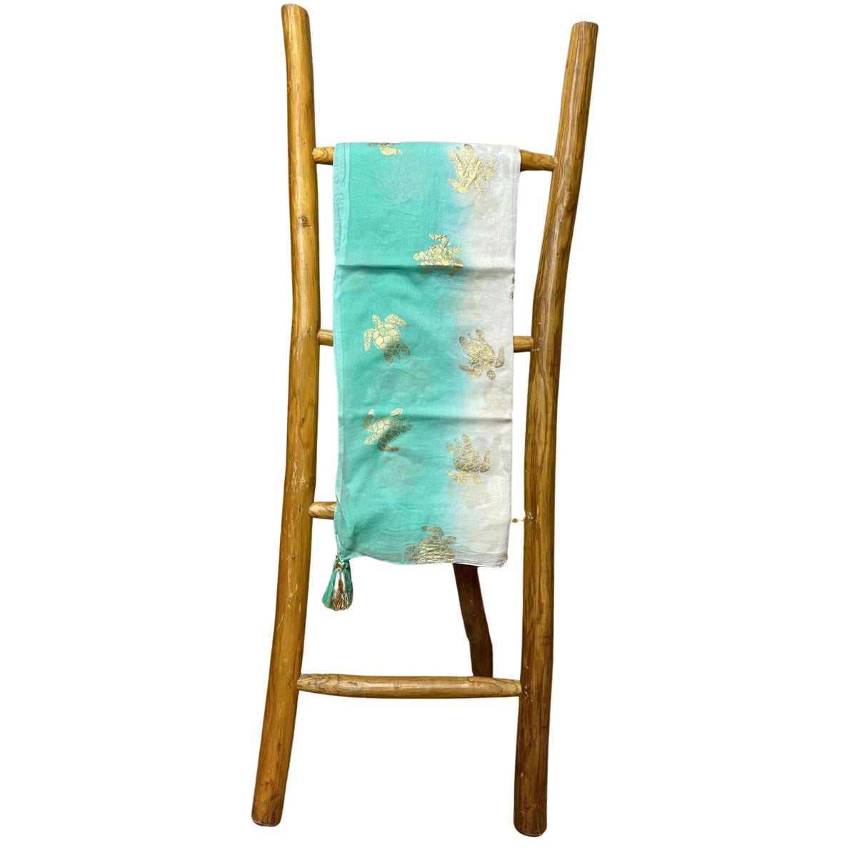 Nomad Sari Pareo White & Turquoise with Gold Turtle Print