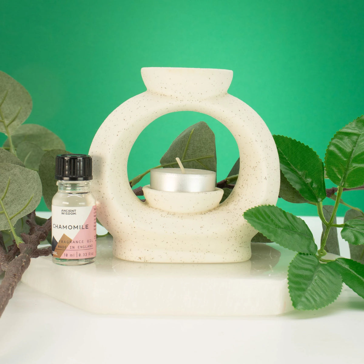 Ceramic Zen Oil Burner - Large Oval Pebble - Speckled Off-White