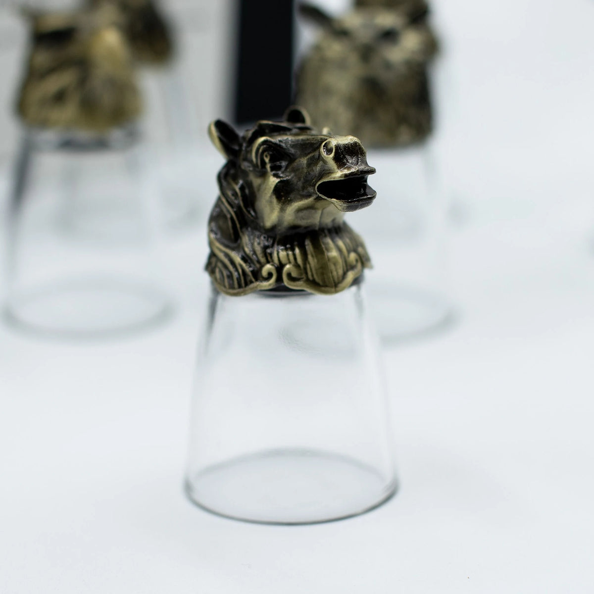 Gift Set of 12 Bottom Up Shot Glasses (25ml) - Forest & Mystical Creatures - Antique Bronze
