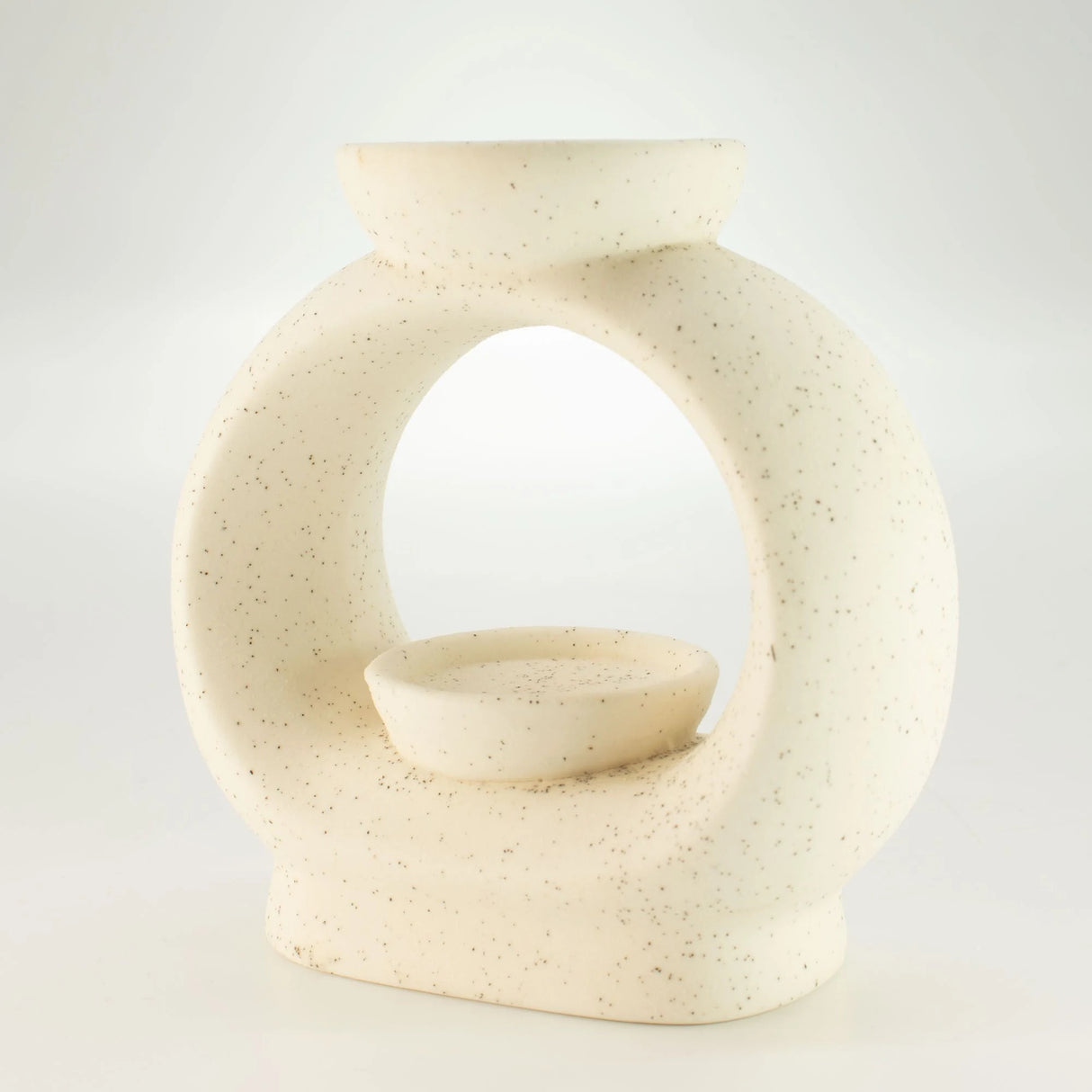Ceramic Zen Oil Burner - Large Oval Pebble - Speckled Off-White