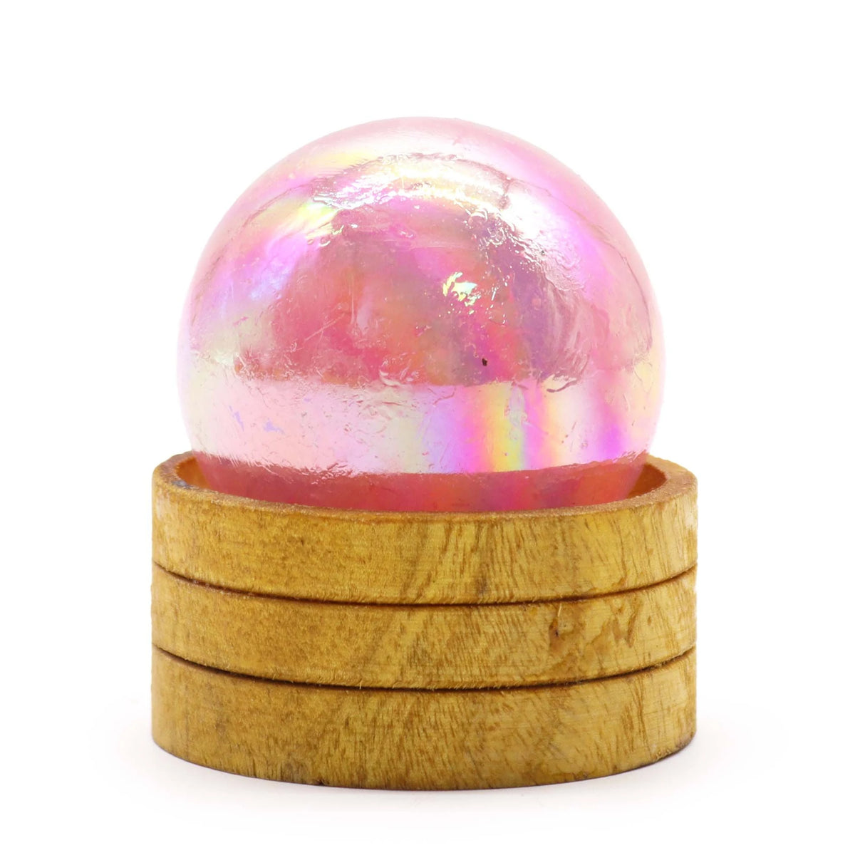 Gemstone Sphere 50mm - Rose Quartz Titanium Aura with Stand