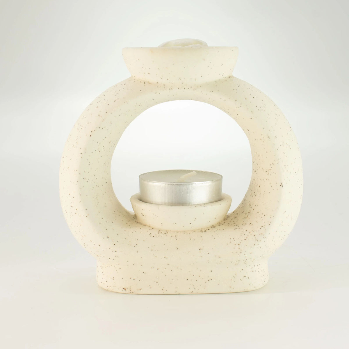 Ceramic Zen Oil Burner - Large Oval Pebble - Speckled Off-White