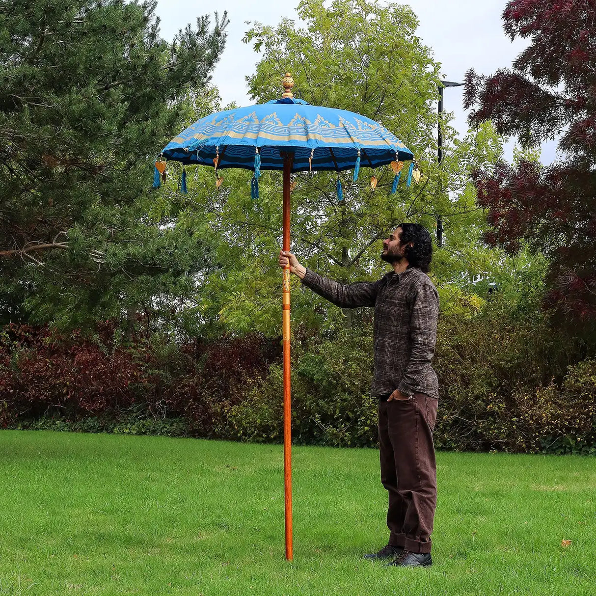 Bali Patio Parasol - Cotton - Turquoise Decor - 1.5m