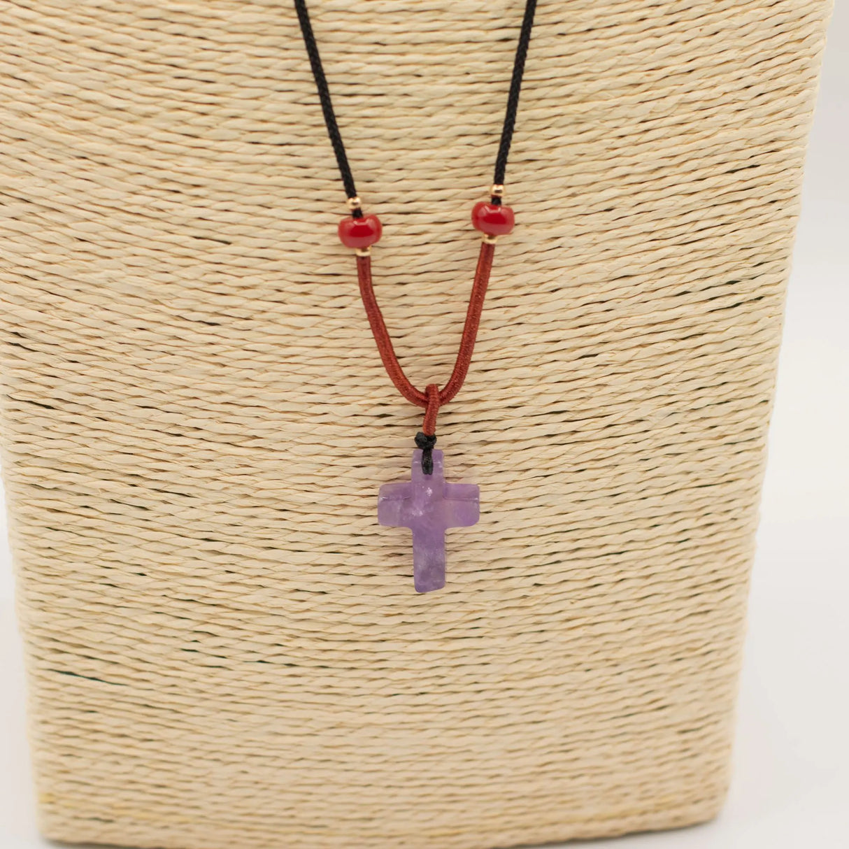Cord Necklace Gemstone Pendant - Amethyst Cross