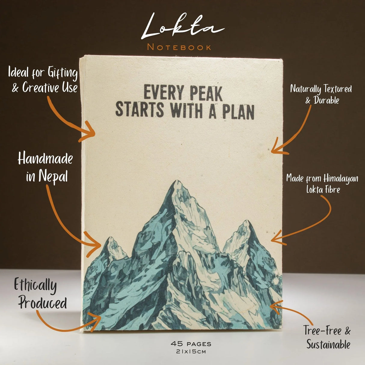 Lokta Inspiration Notebook Every Peak Large (21x15cm) 45 Leaves Includes Bookmark
