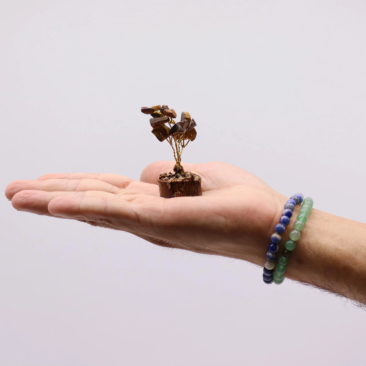 Mini Gemstone Tree On Wood Base - Tigereye (15 stones)