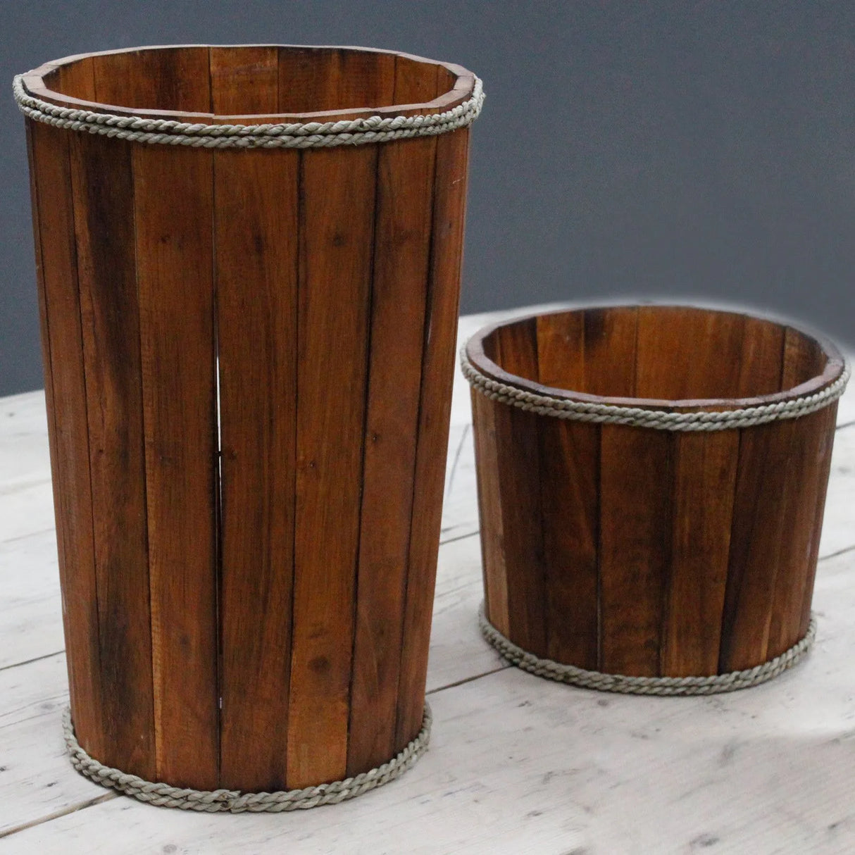 Large Wooden Storage Tub Brown