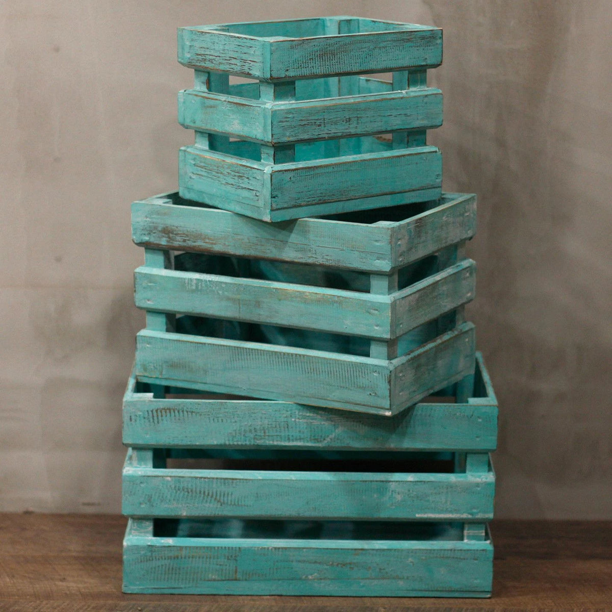 Wooden Storage Crates Greenwash (Set of 3)