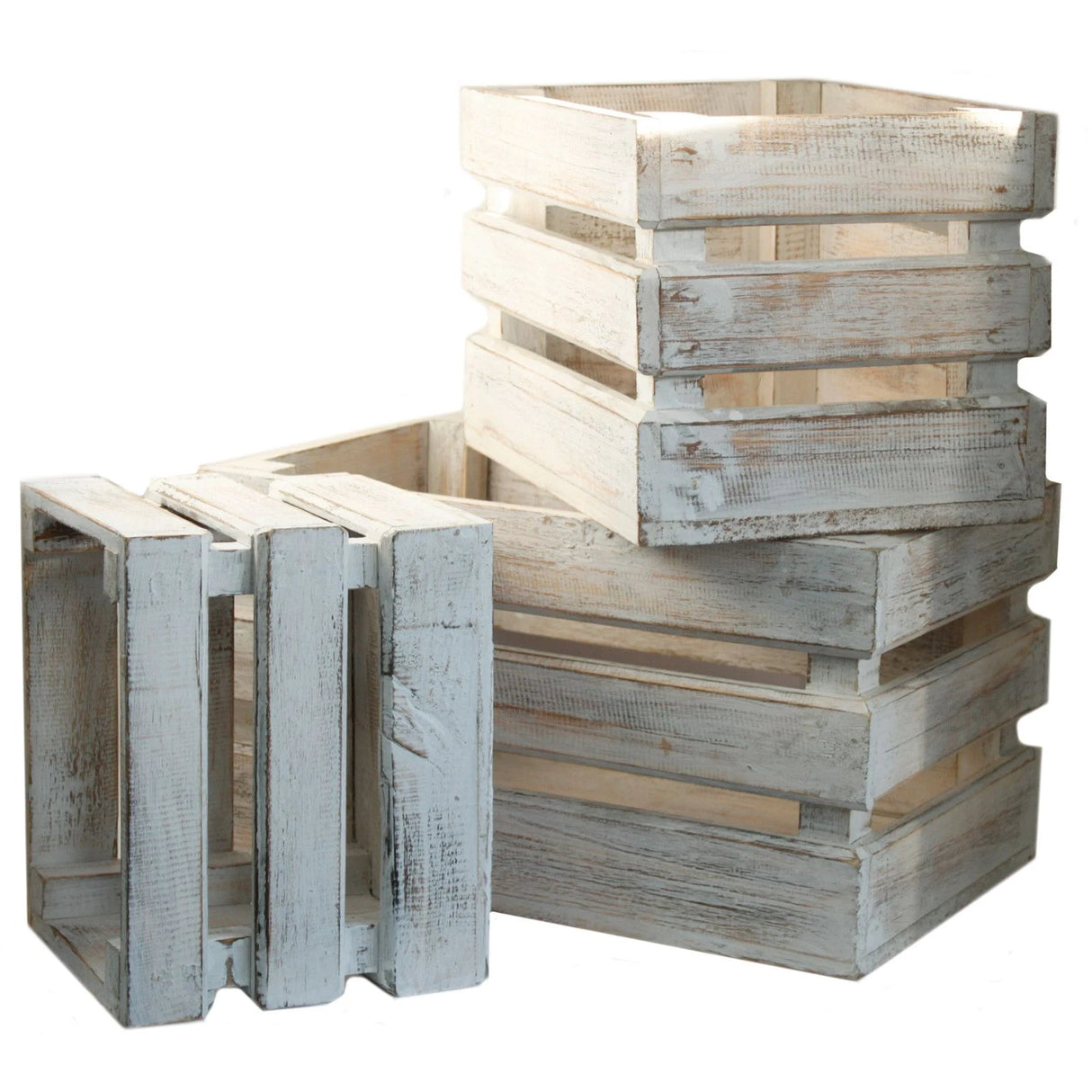Wooden Storage Crates Whitewash (Set of 3)