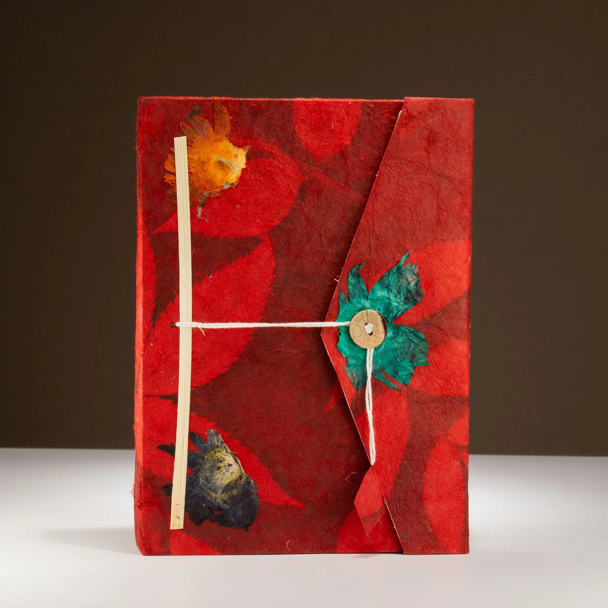 Lokta Bold Floral Notebook Large (21x15cm) 45 Leaves Includes Bookmark Ruby