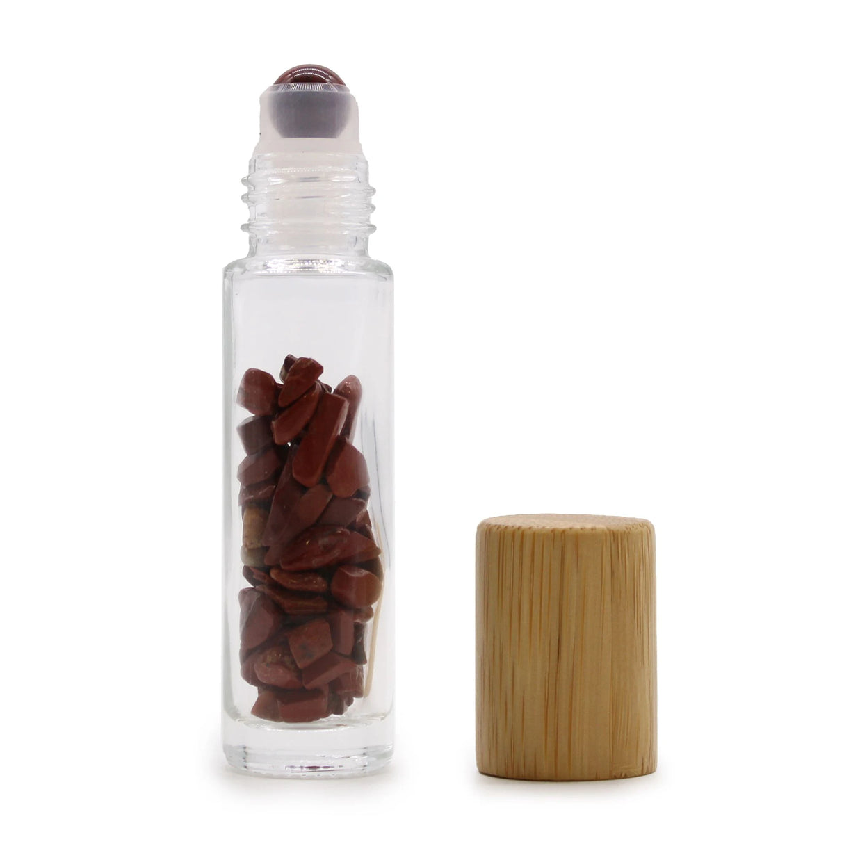 Gemstone Essential Oil Roller Bottle - Red Jasper - Wooden Cap