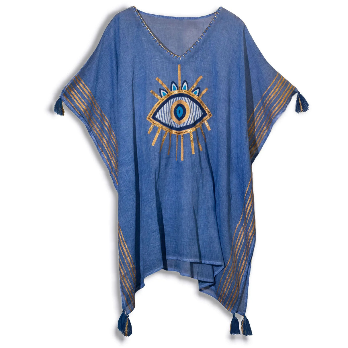 Nomad Sari Kaftan Rich Blue & Gold Evil Eye Print