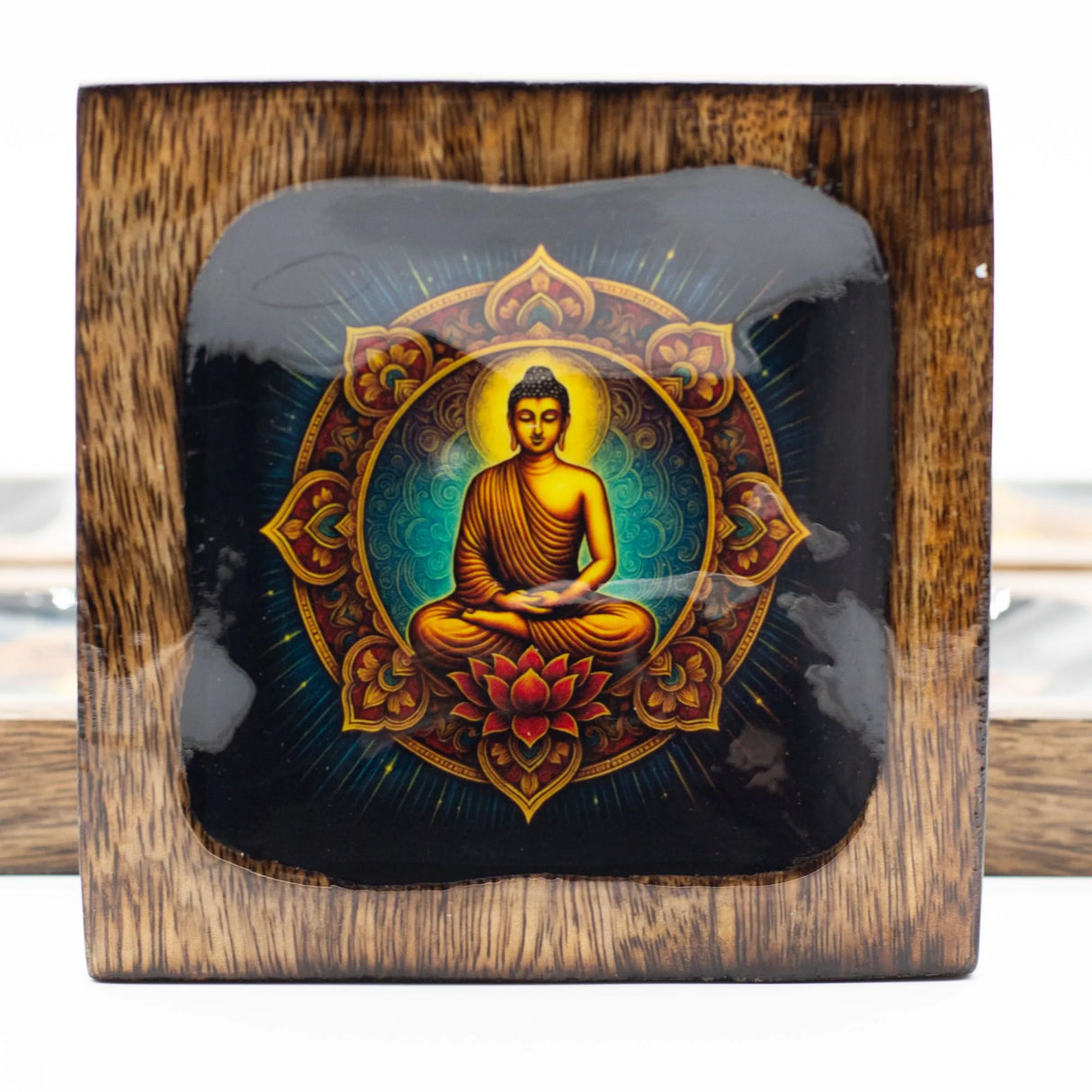 Lrg Enamelled Mango Tray Set - Buddha