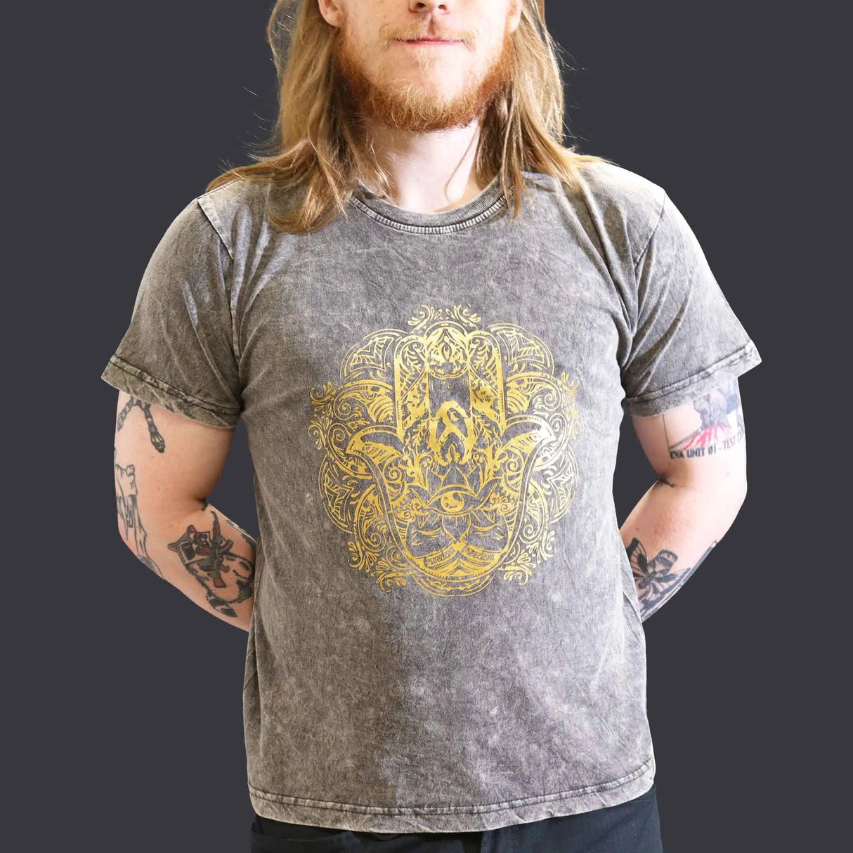 Nomad Sari Stonewashed Cotton T-Shirt Hamsa Dark Grey Large