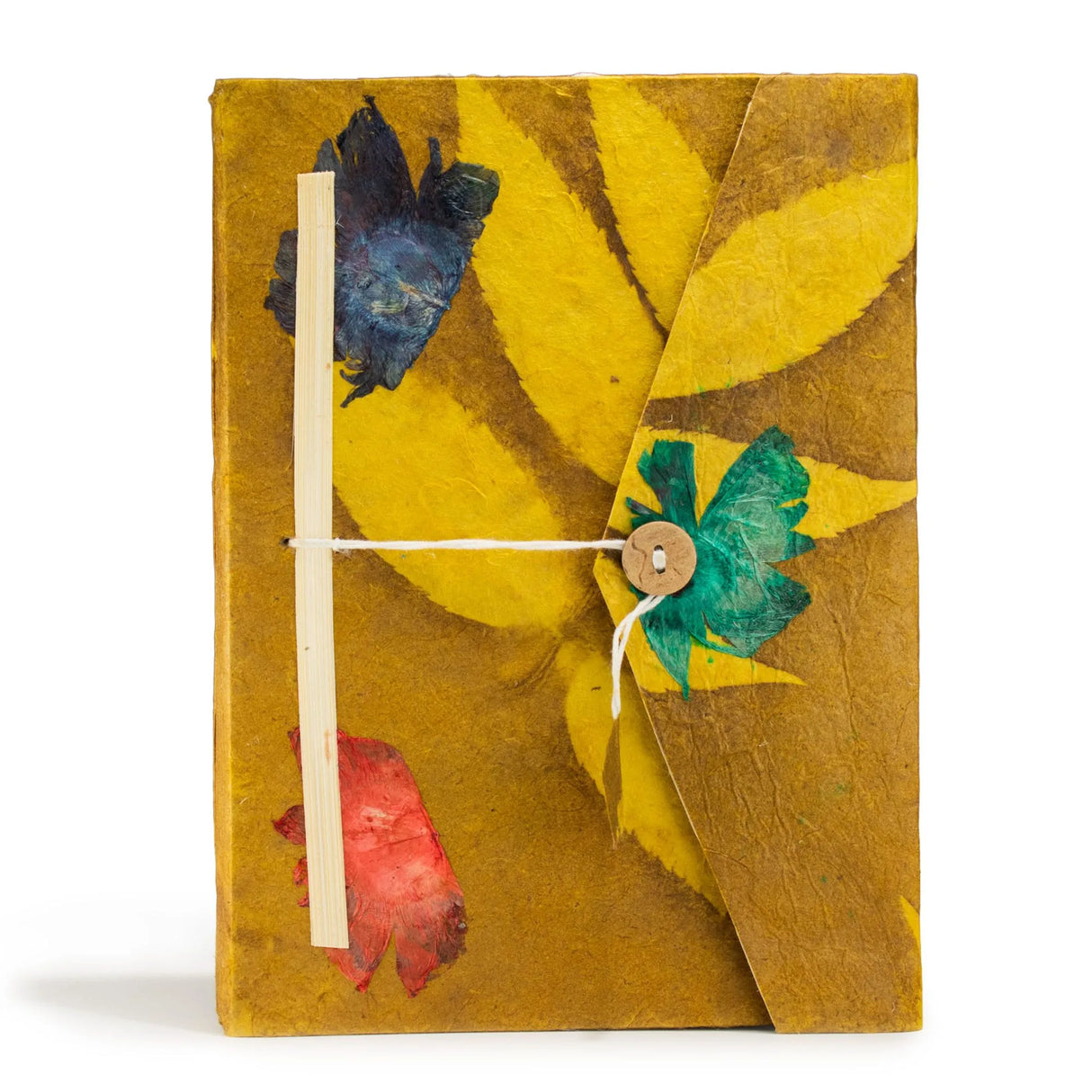 Lokta Bold Floral Notebook Large (21x15cm) 45 Leaves Includes Bookmark Mustard Brown