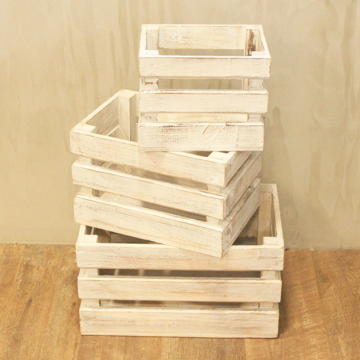 Wooden Storage Crates Whitewash (Set of 3)