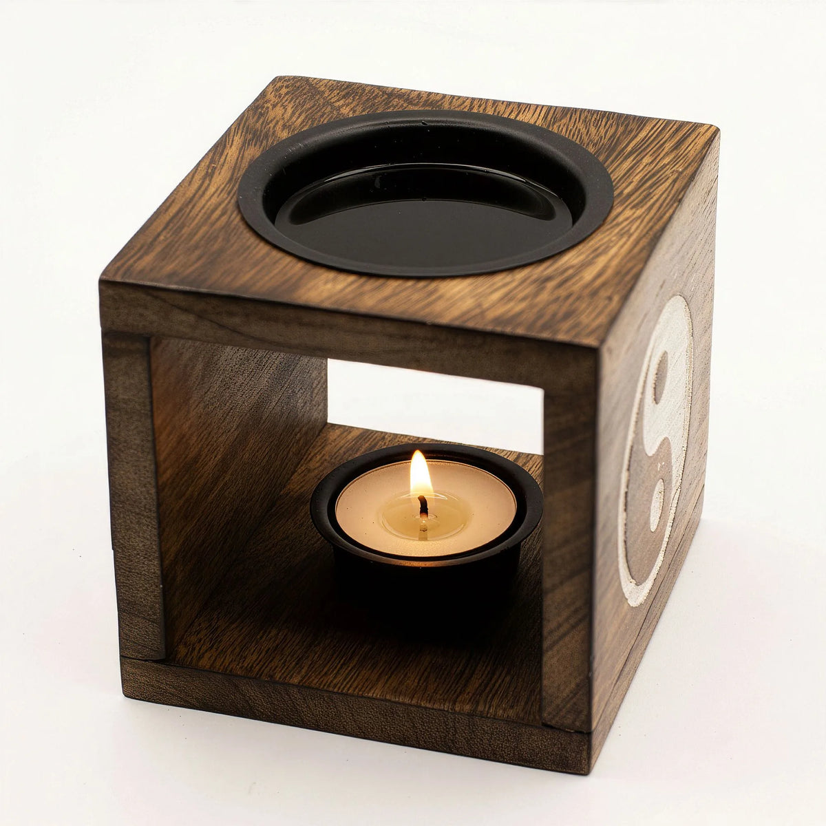 Square Mango Wood Oil Burner - Yin Yang