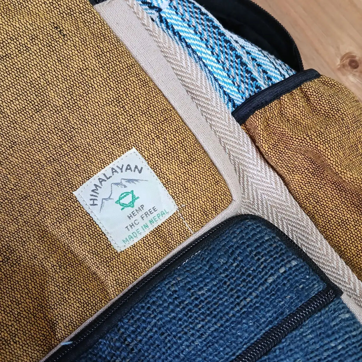 Large Boxy Hemp Backpack - Teal & Tumeric