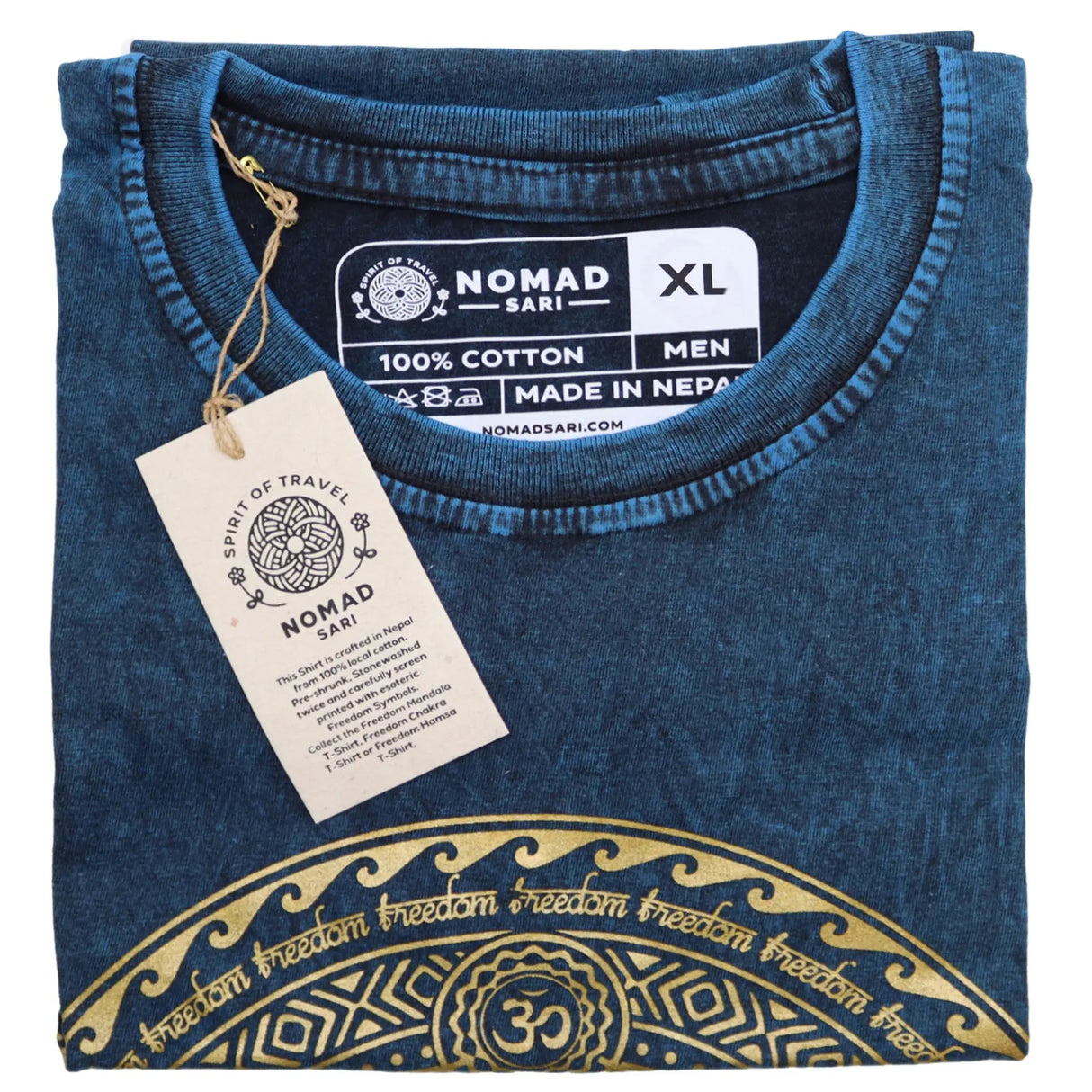 Nomad Sari Stonewashed Cotton T-Shirt Chakra Blue XL