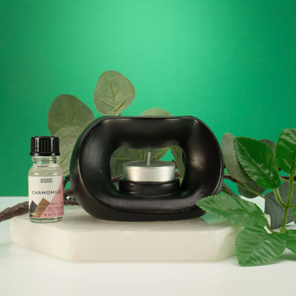 Ceramic Zen Oil Burner - Oval Pebble - Matt Black