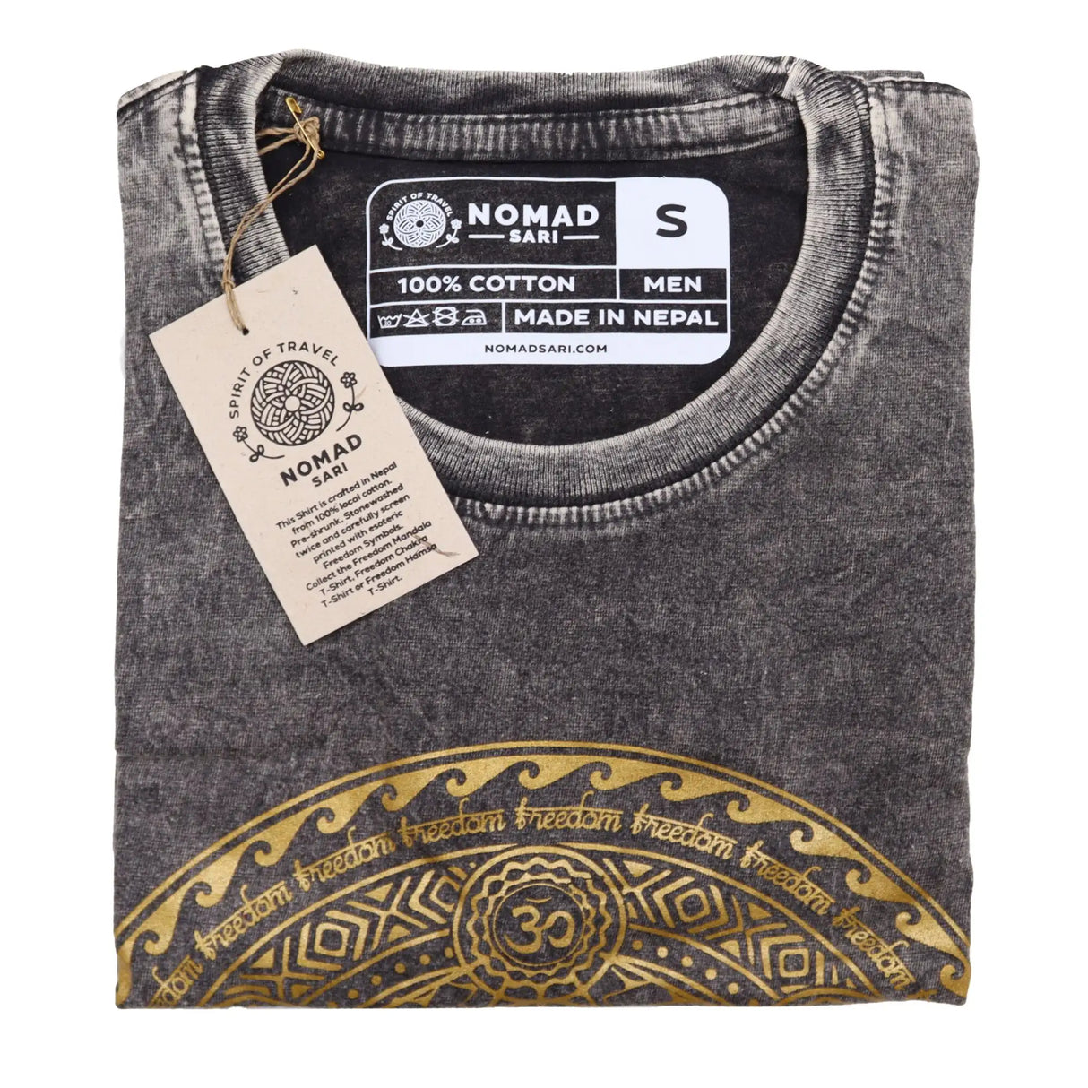 Nomad Sari Stonewashed Cotton T-Shirt Chakra Dark Grey Small