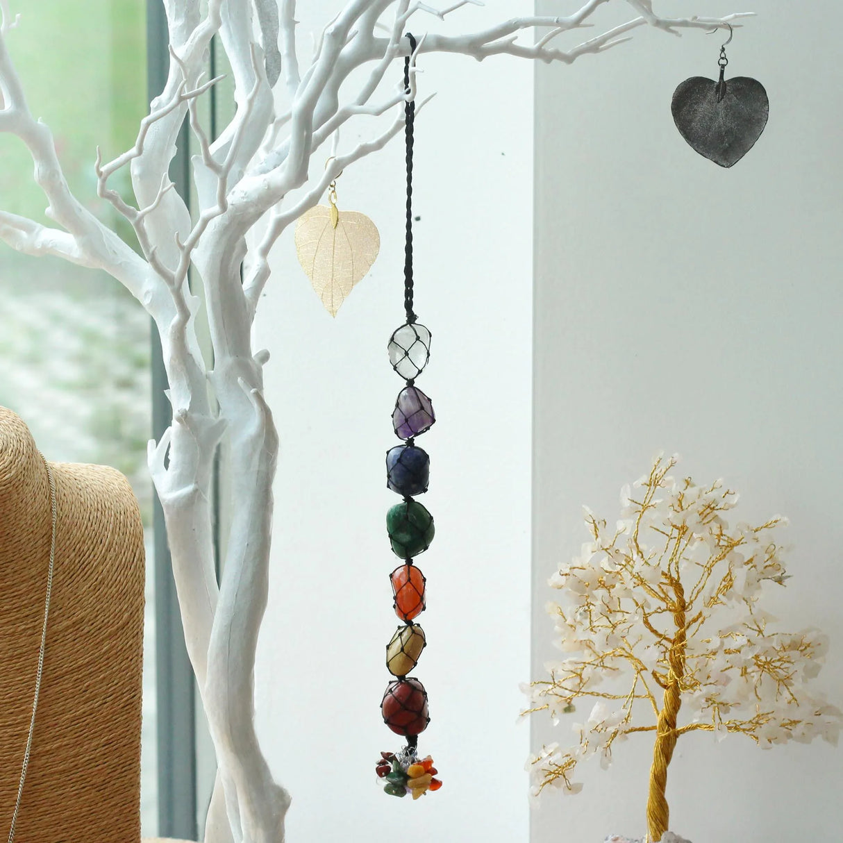 Hanging Chakra Stone Pendant - Seven Chakra Chips