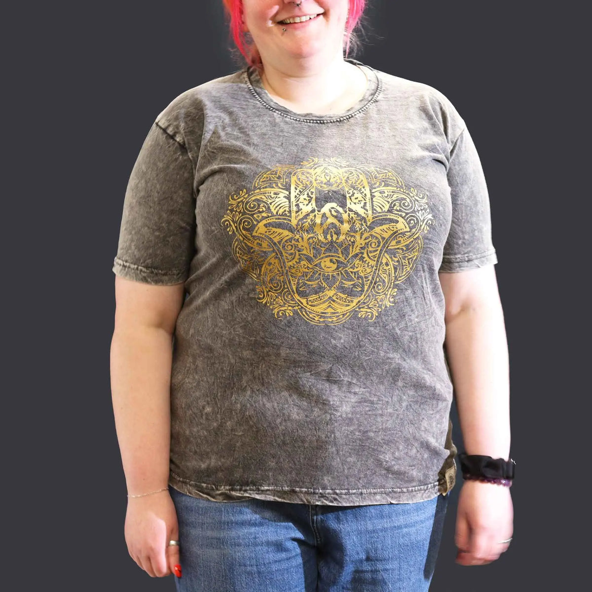 Nomad Sari Stonewashed Cotton T-Shirt Hamsa Dark Grey XL