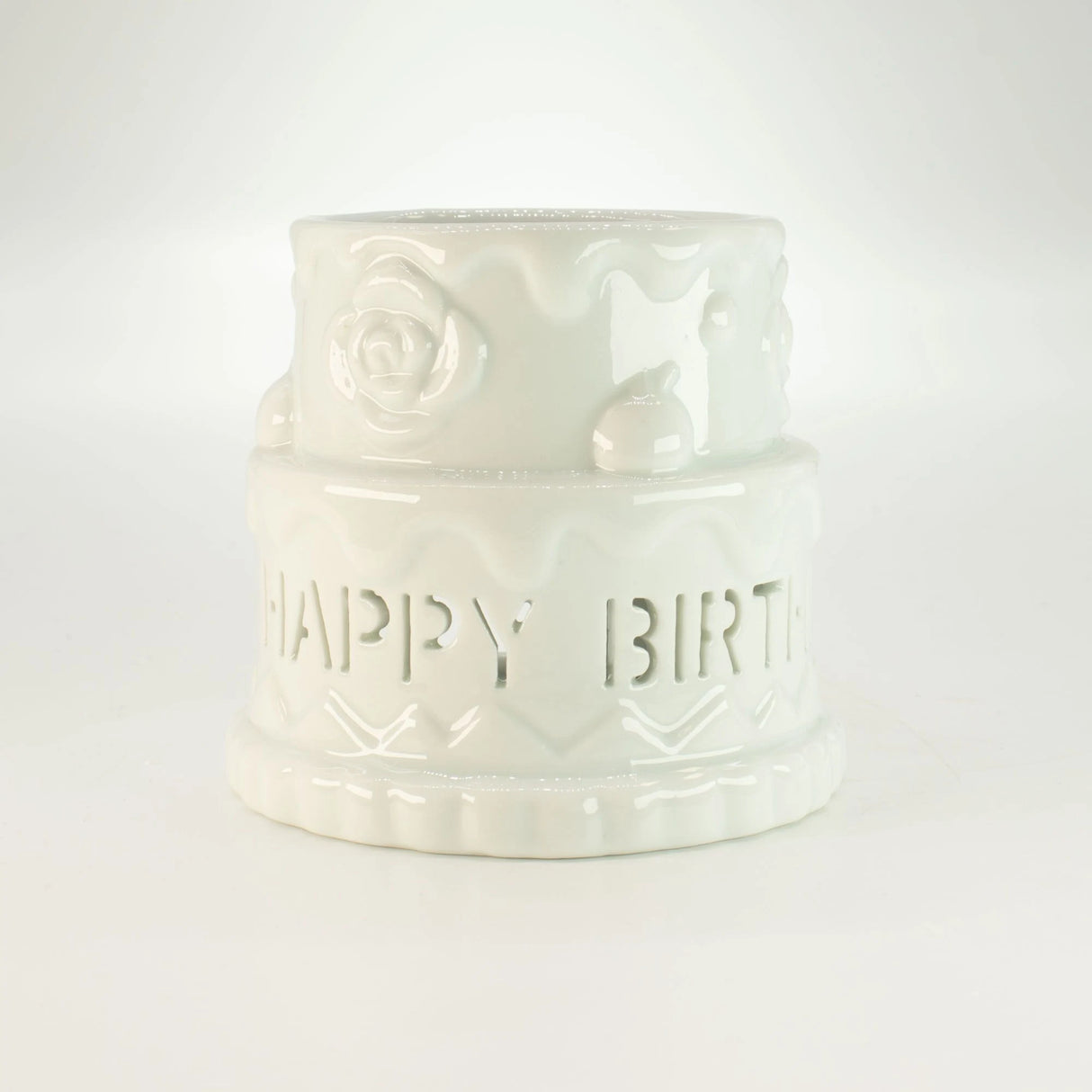 Ceramic Cake Oil Burner - HAPPY BIRTHDAY - White