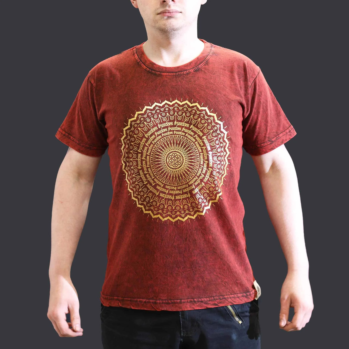 Nomad Sari Stonewashed Cotton T-Shirt Mandala Maroon Small