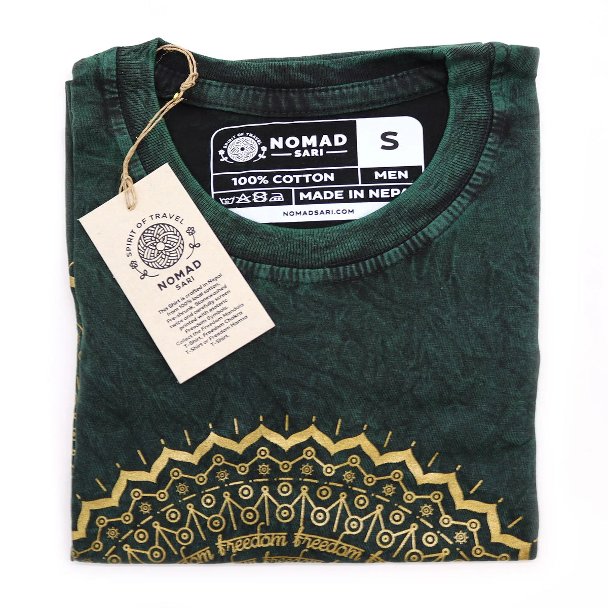 Nomad Sari Stonewashed Cotton T-Shirt Mandala Green Small