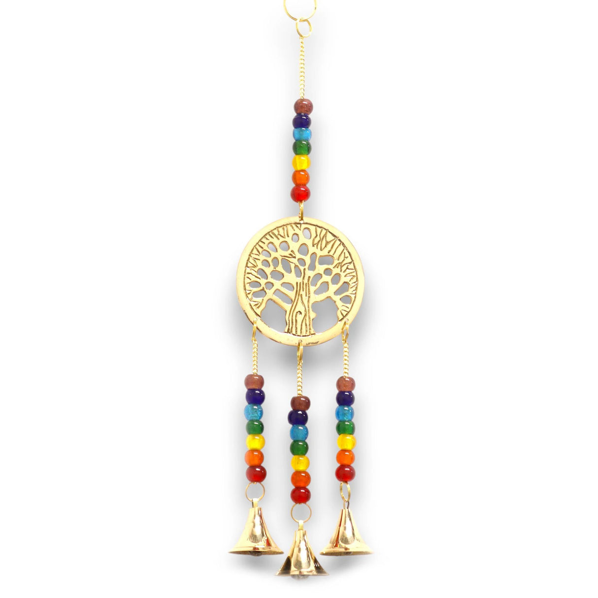 Indian Chimes - Brass Tree of Life with Chakra Beads - 3 Bells