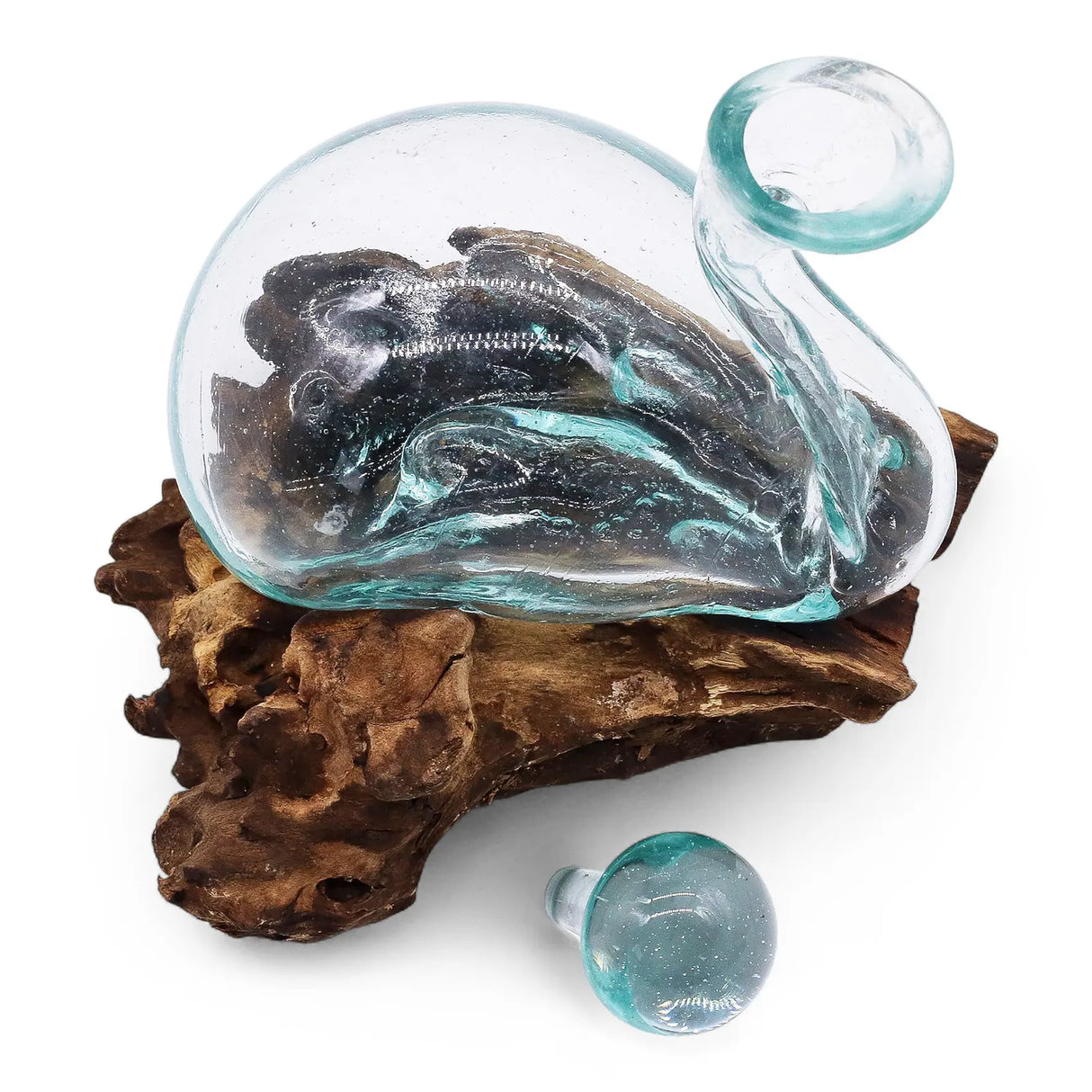Molten Glass Duck Decanter on Wood with Stopper 19cm