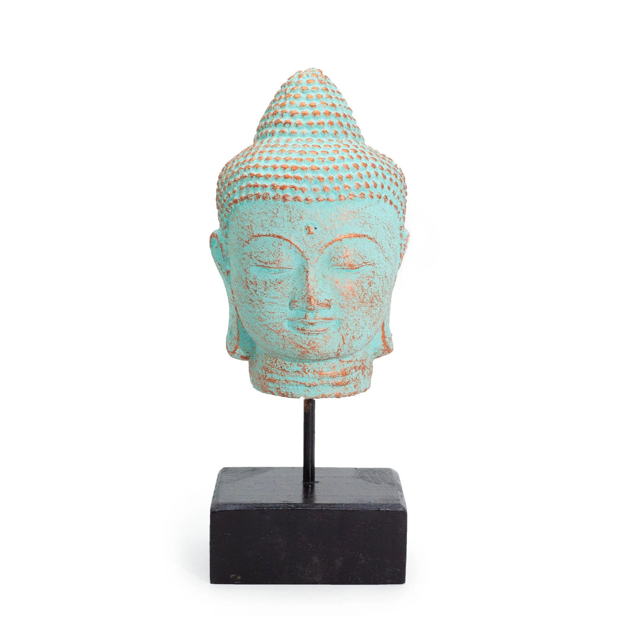 Stillness Buddha Head on Stand - Green Copper
