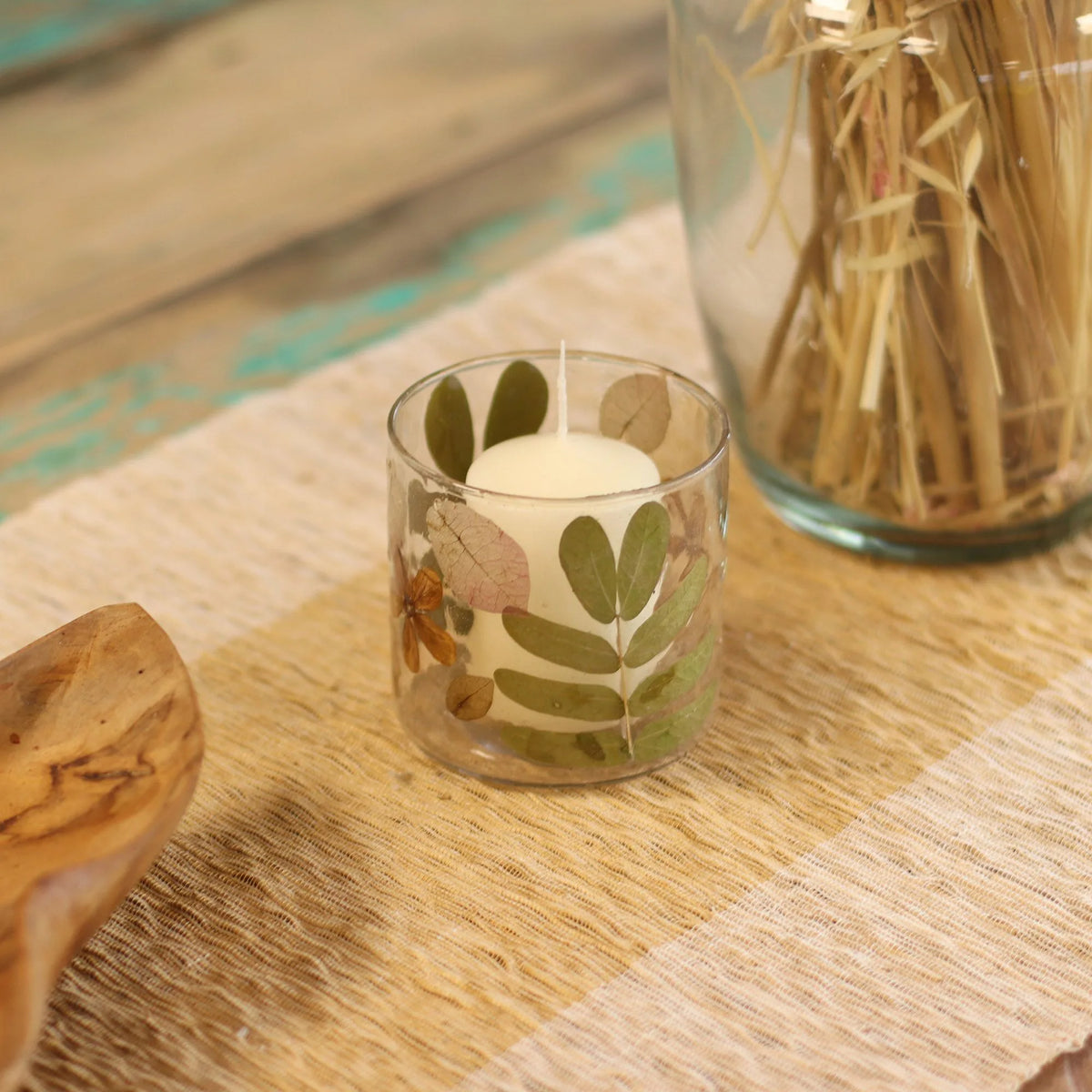 Natural Floral Glass - Straight Candle Holder - Primavera - (8x8cm)