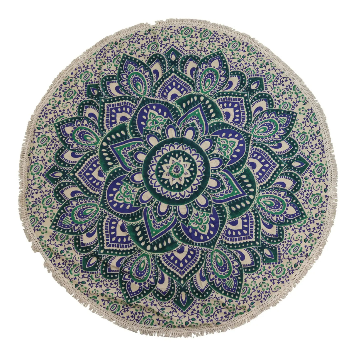 Small Mandala Roundie Cotton Art (130cm) - Teal & Blue