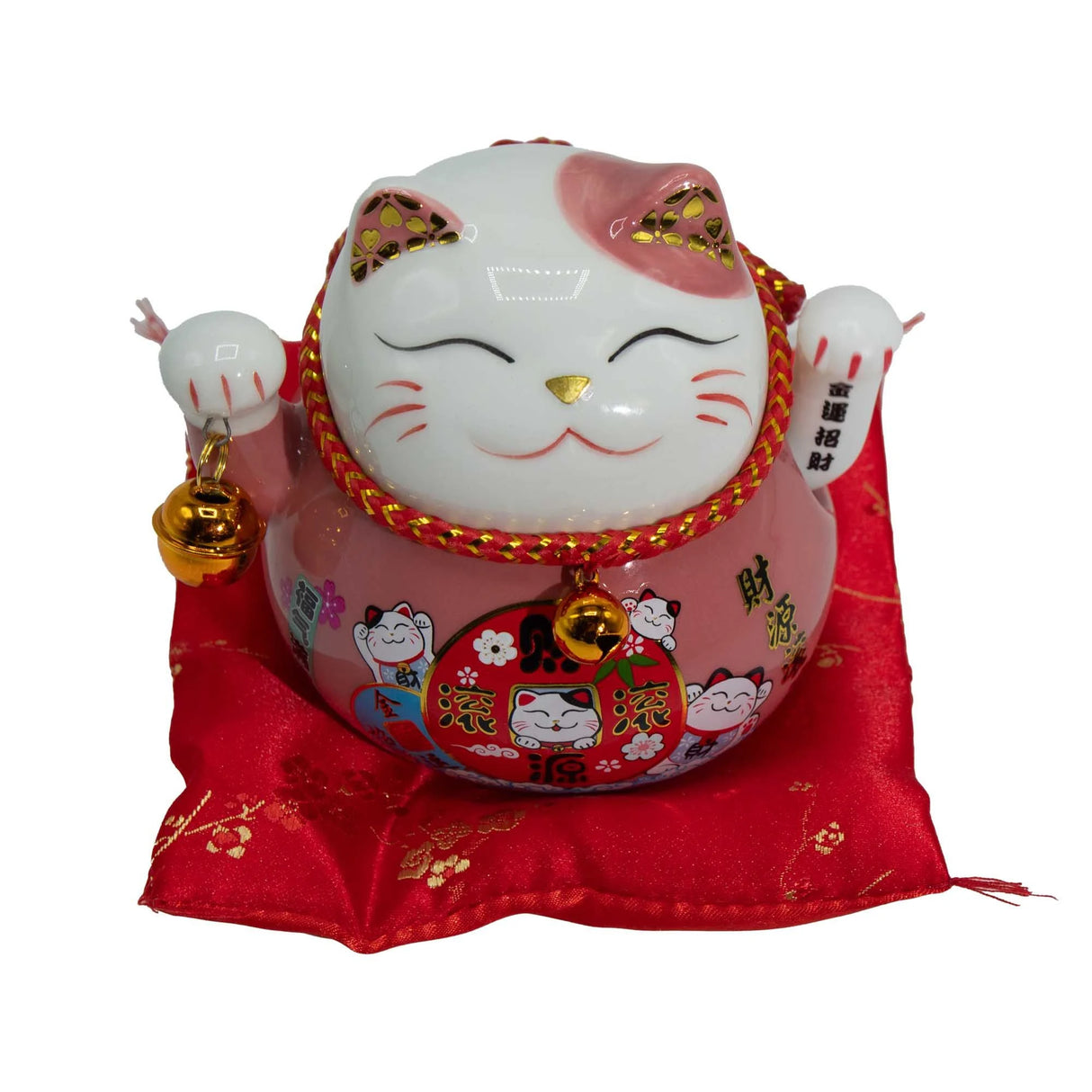 Ceramic Money Cat Moving Hand - Pink on Cushion