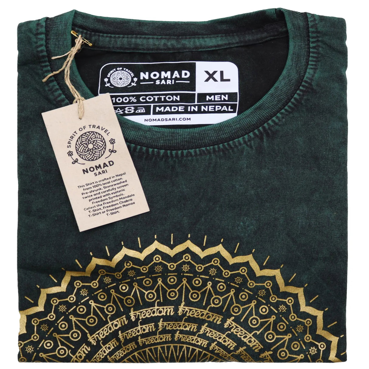 Nomad Sari Stonewashed Cotton T-Shirt Mandala Green XL