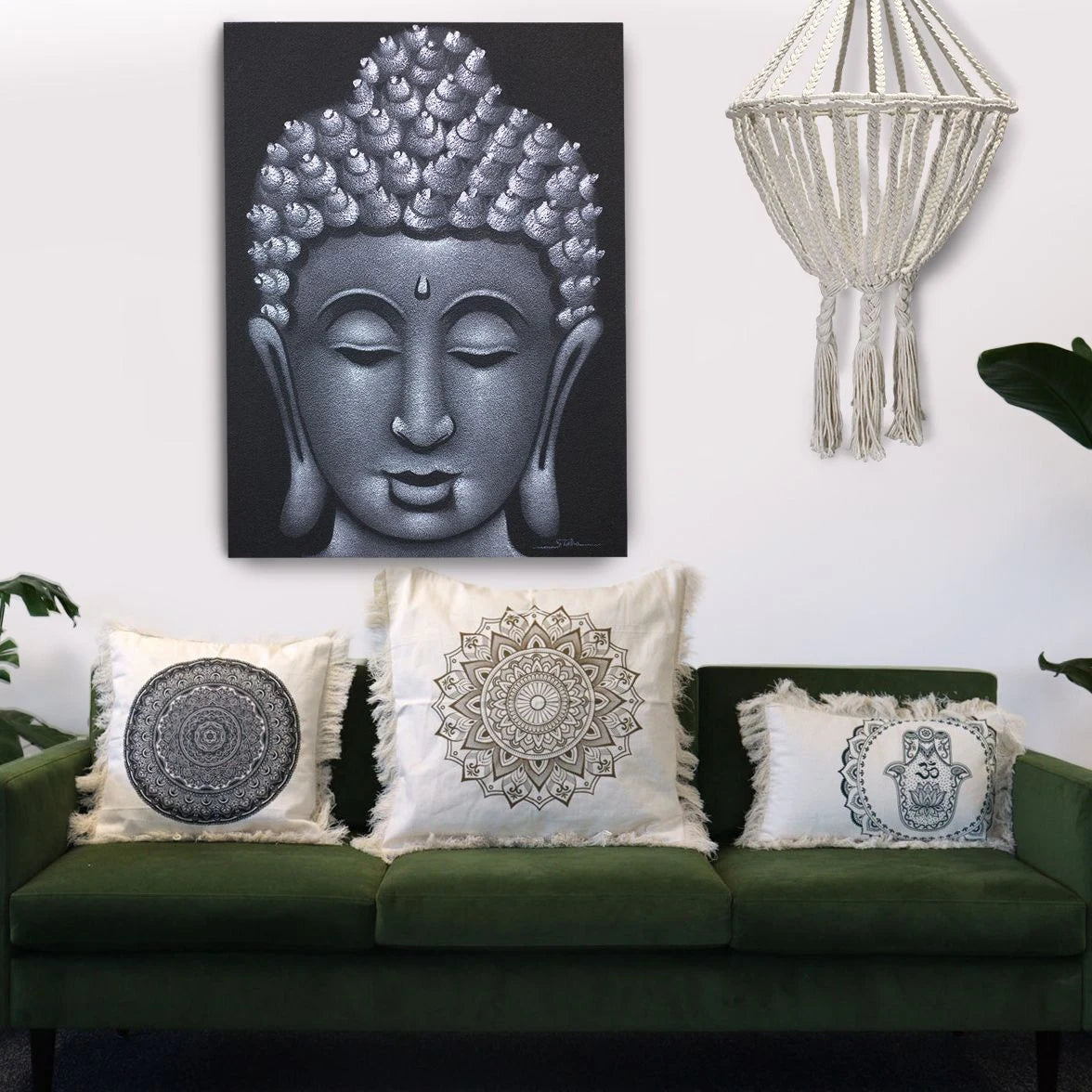 Hamsa Mandala Cushion Cover - 30x50cm - green