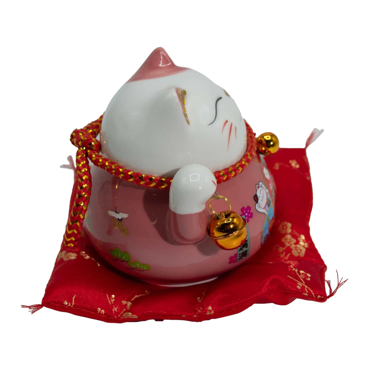 Ceramic Money Cat Moving Hand - Pink on Cushion