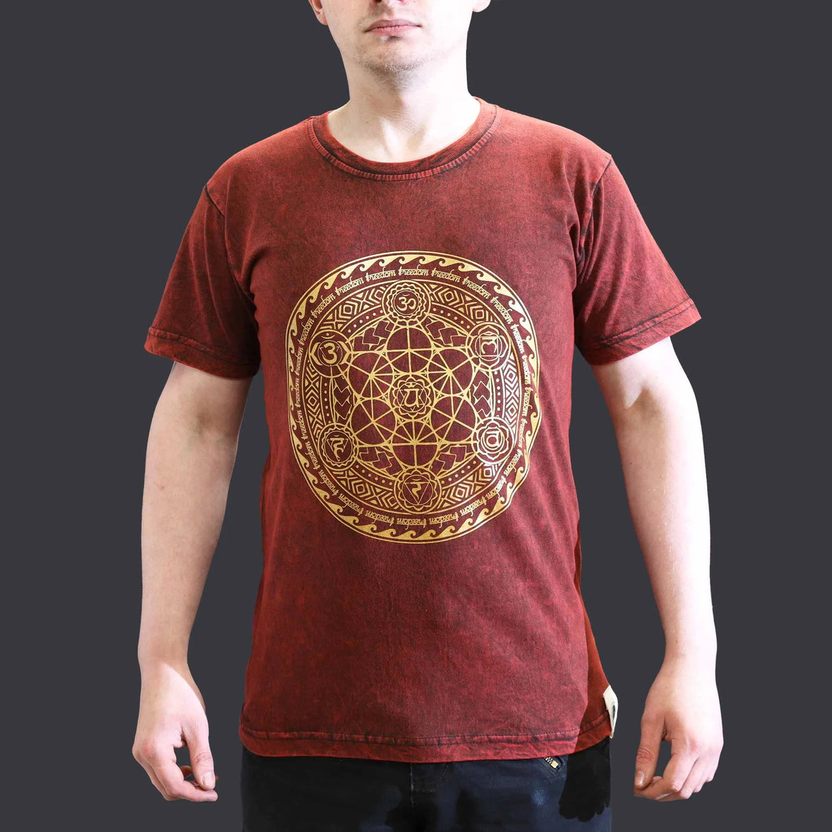 Nomad Sari Stonewashed Cotton T-Shirt Chakra Maroon Small