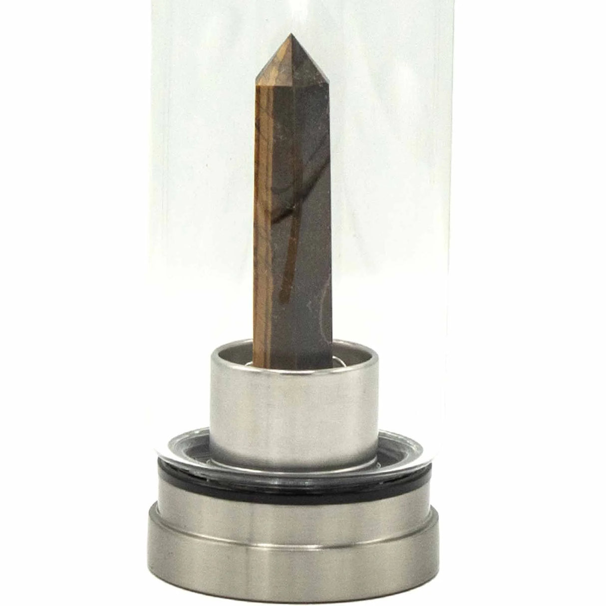 Crystal Infused Glass Water Bottle - Determined Tiger's Eye - Obelisk