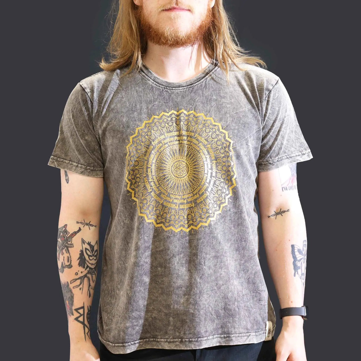 Nomad Sari Stonewashed Cotton T-Shirt Mandala Dark Grey Large
